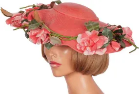 1940s Vintage Wide Brim Hat by Laddie Northridge - Pink Straw
