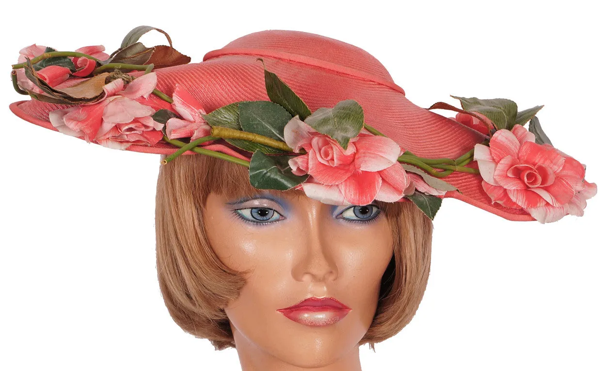 1940s Vintage Wide Brim Hat by Laddie Northridge - Pink Straw