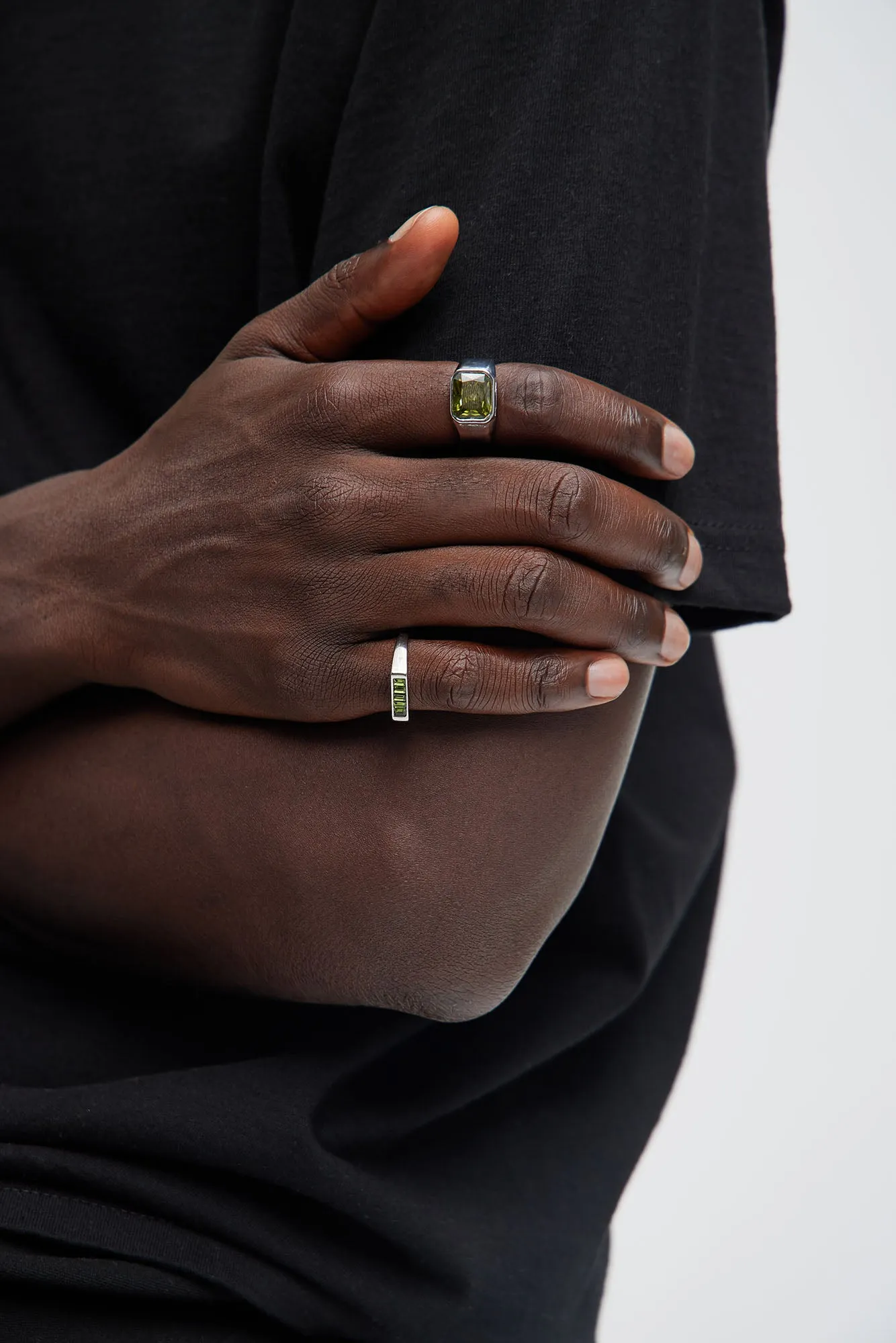 2 Pack Emerald Ring Set - Silver