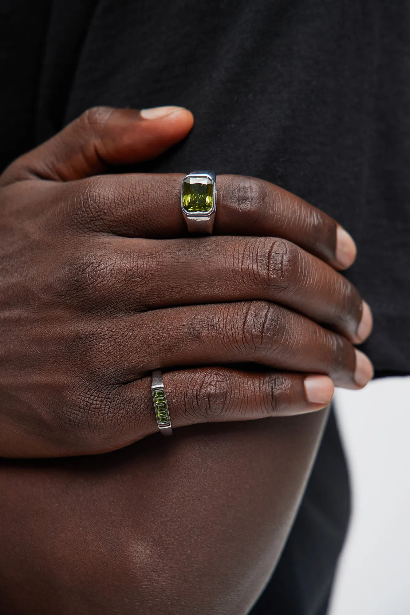 2 Pack Emerald Ring Set - Silver