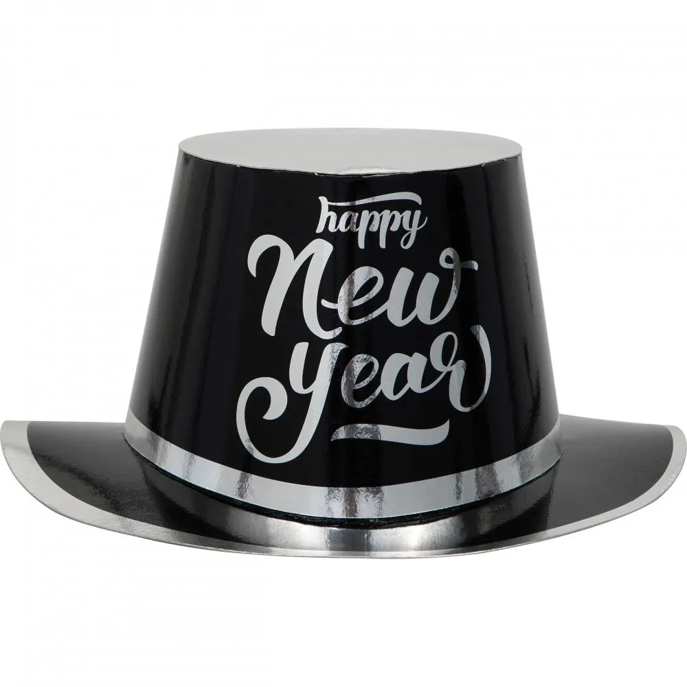 Bulk New Year's Black and Silver Top Hat (Case of 12)