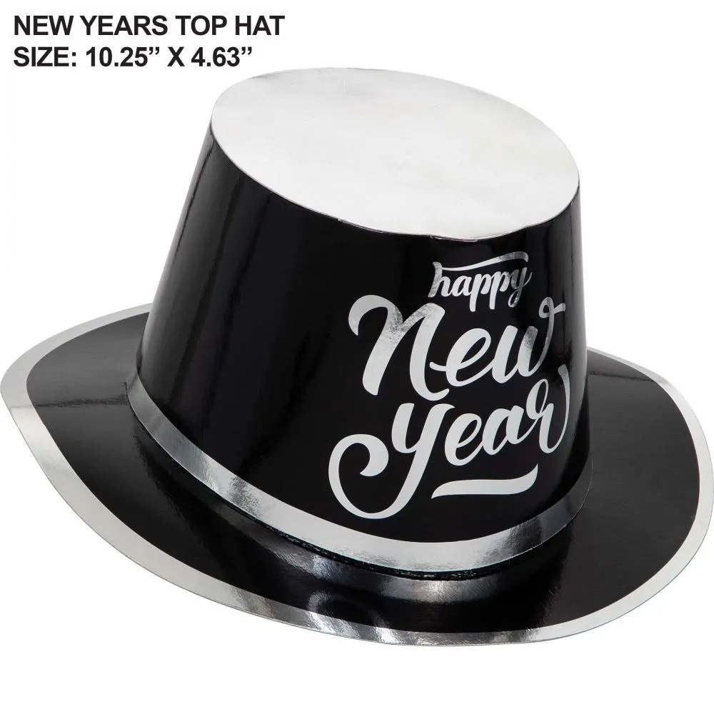 Bulk New Year's Black and Silver Top Hat (Case of 12)