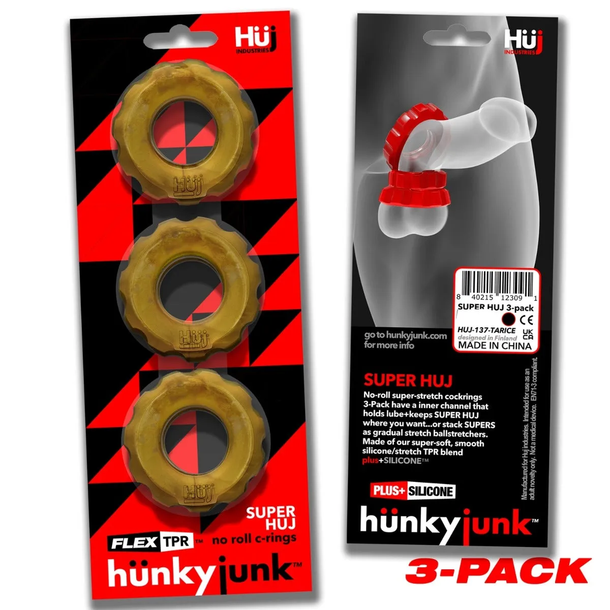 Hunkyjunk Super HUJ Cock Ring 3 Pack Metallic Bronze