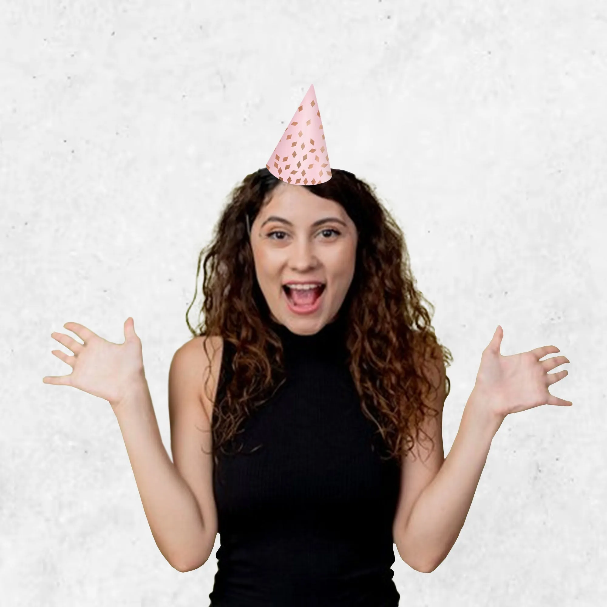 Pink & Blush Rose Gold Mini Foil Cone Party Hat Birthday Accessories, 12 Count