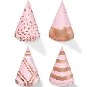 Pink & Blush Rose Gold Mini Foil Cone Party Hat Birthday Accessories, 12 Count