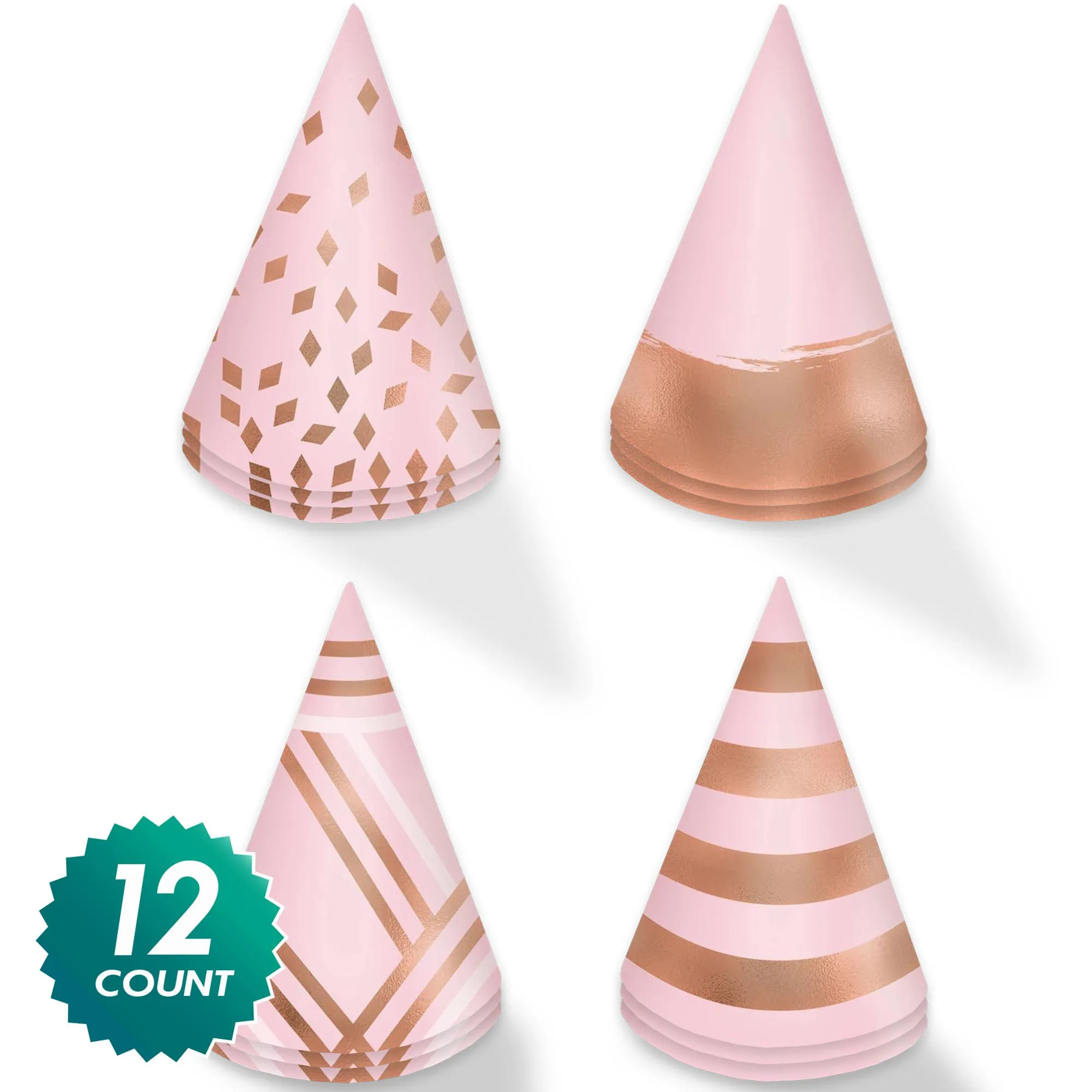 Pink & Blush Rose Gold Mini Foil Cone Party Hat Birthday Accessories, 12 Count