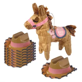Saddle Up Party Accessories - 8 Mini Cowgirl Hat Favors and 1 Mini Horse Decoration