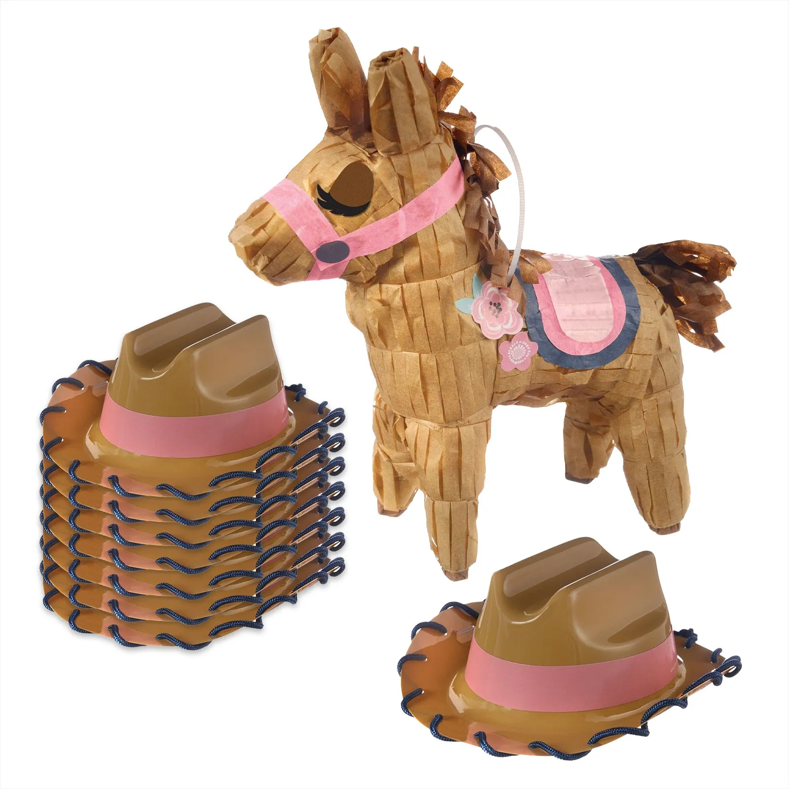 Saddle Up Party Accessories - 8 Mini Cowgirl Hat Favors and 1 Mini Horse Decoration