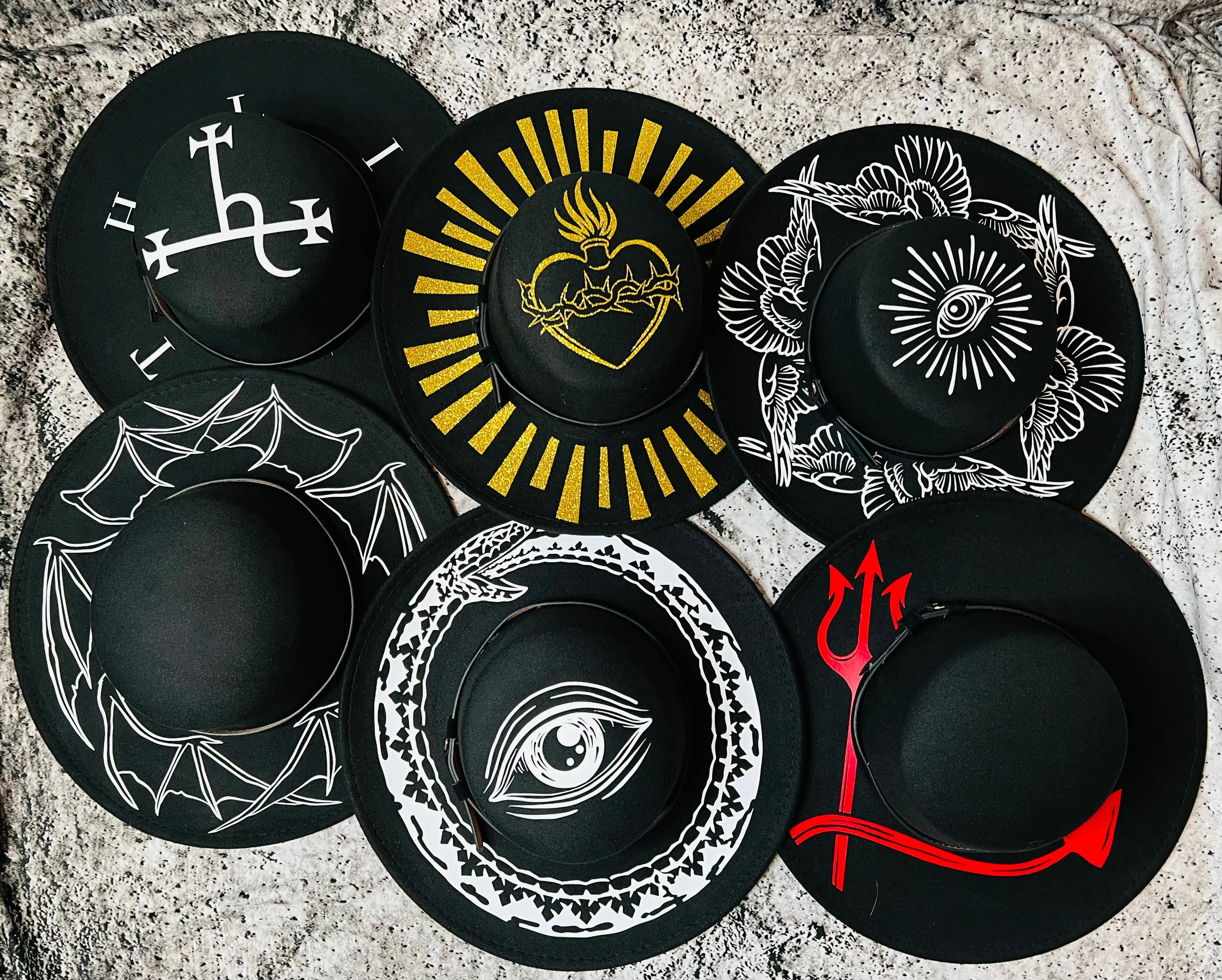 Vegan Felt Wide Brim Hat - Flat Top XL Brim - "Sacred Heart"