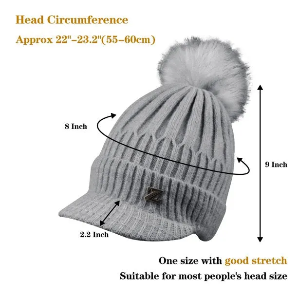 Womens Winter Warm Hat Slouchy Cable Knit Beanie Hat with Visor