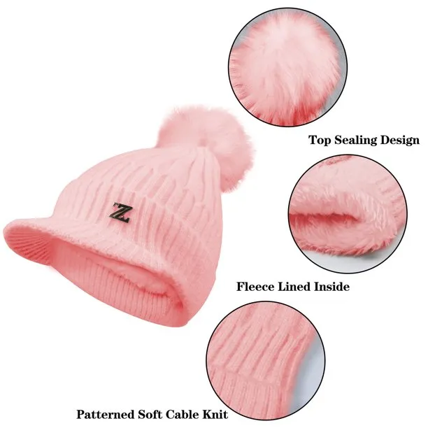 Womens Winter Warm Hat Slouchy Cable Knit Beanie Hat with Visor