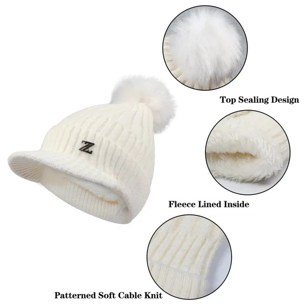 Womens Winter Warm Hat Slouchy Cable Knit Beanie Hat with Visor