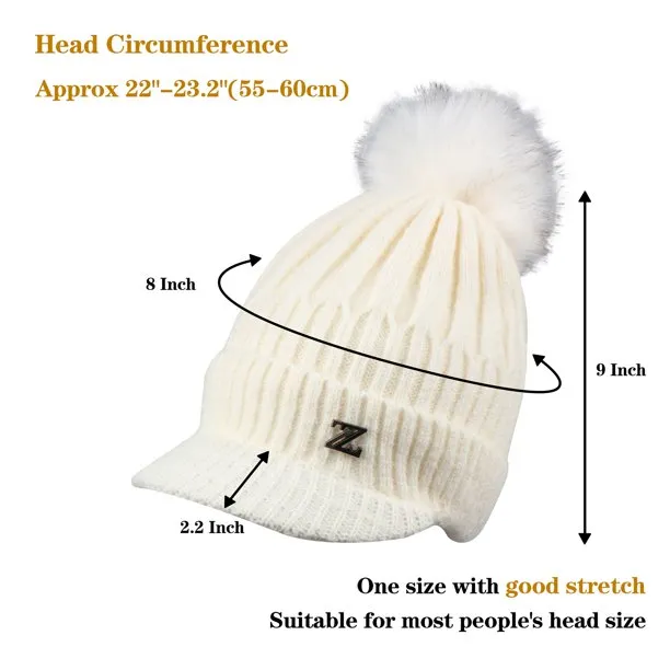 Womens Winter Warm Hat Slouchy Cable Knit Beanie Hat with Visor