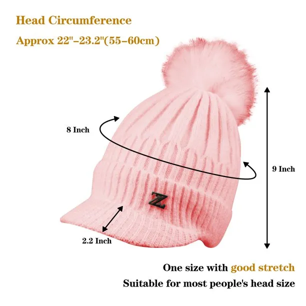 Womens Winter Warm Hat Slouchy Cable Knit Beanie Hat with Visor